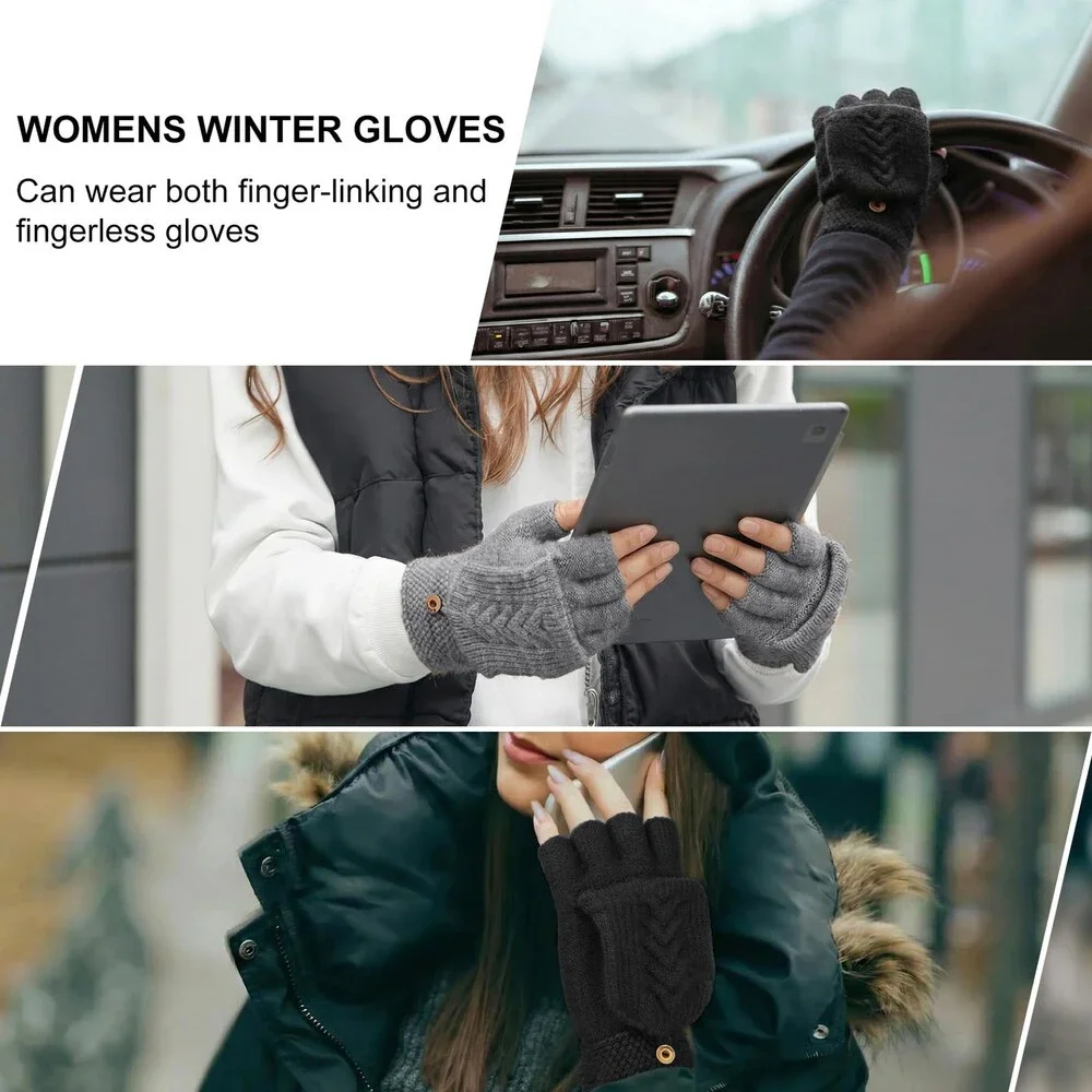YSense Women's Winter Warm Knitted Convertible Fingerless Gloves 2-Pack - NWT